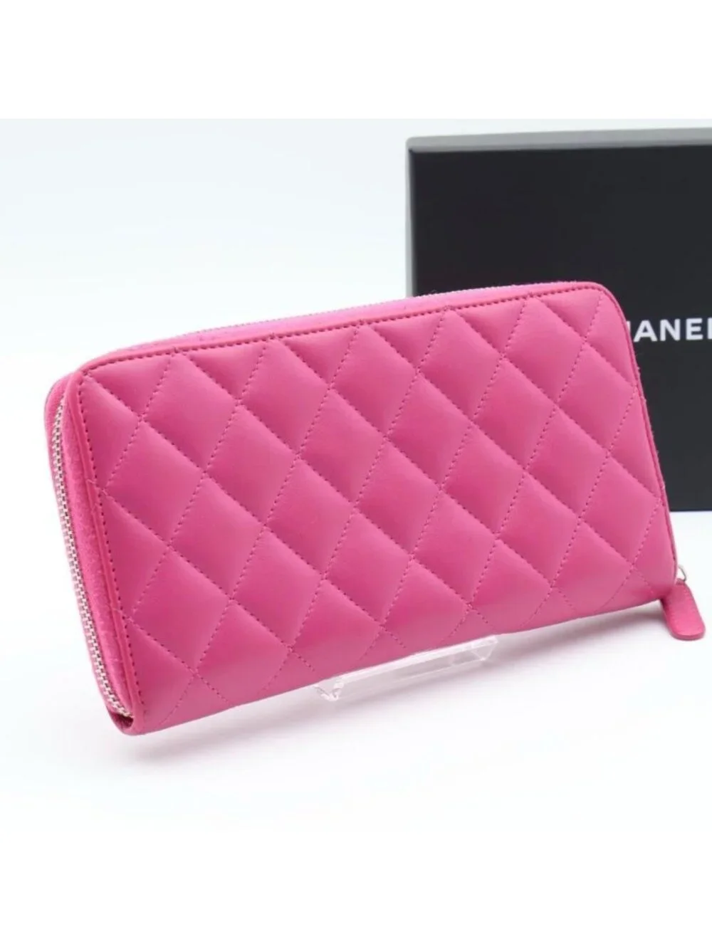 Chanel Zip Around Wallet Quilted Pink